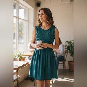 Easley teal sleeveless dress lined